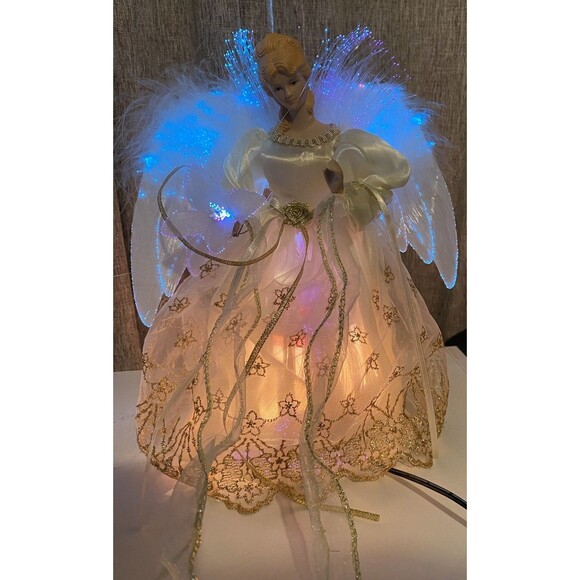 Yuletide Traditions White Fiber Optic Angel Christmas Tree Topper LED Light-Up - Picture 6 of 10